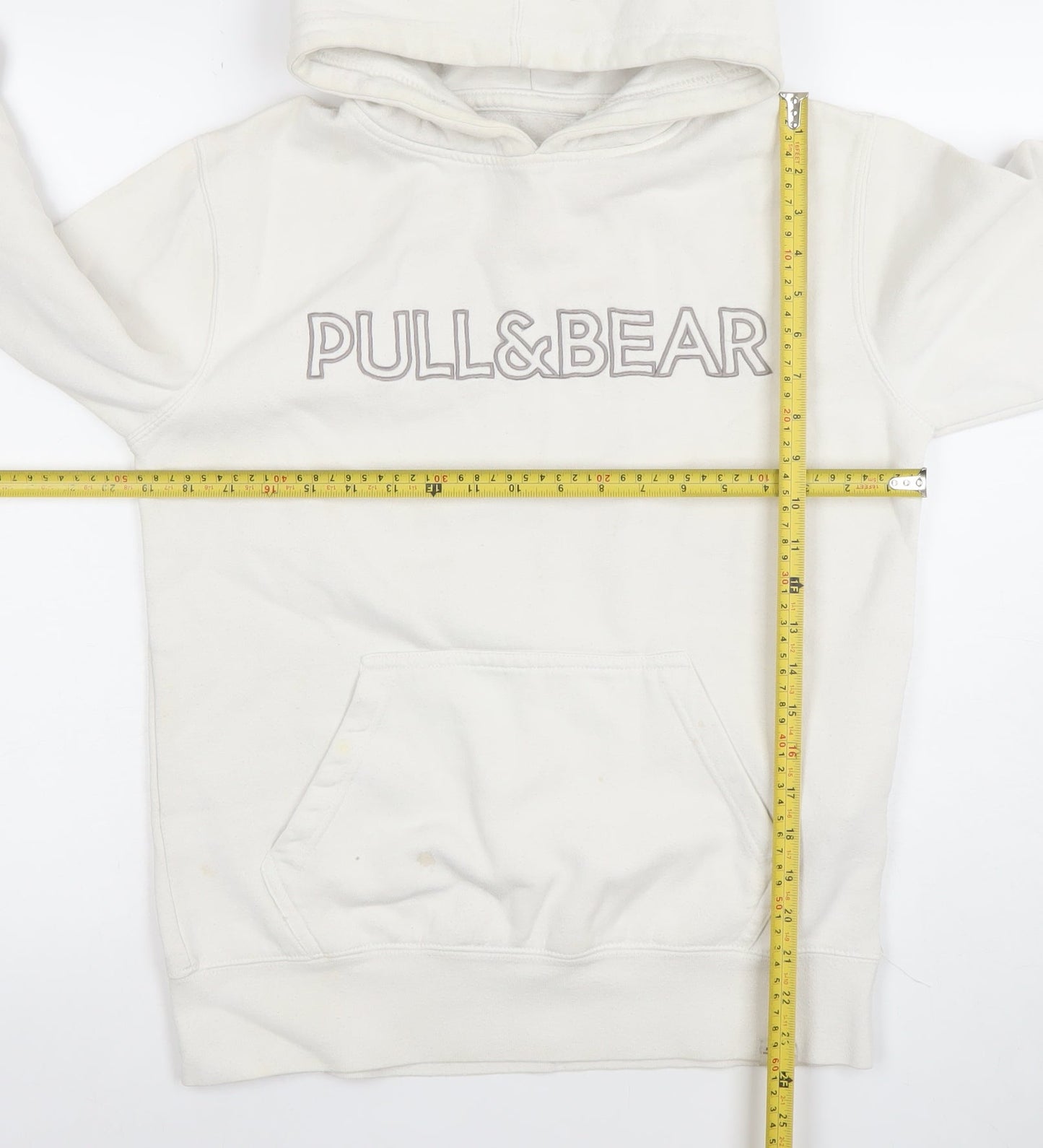 Pull & Bear Women's White Small Pullover Hoodie Cotton Blend