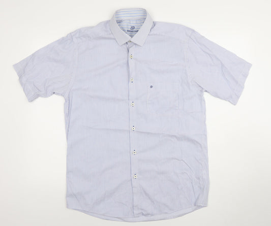 Douglas Mens Blue Striped Short Sleeve Classic Fit 16/41 Dress Shirt