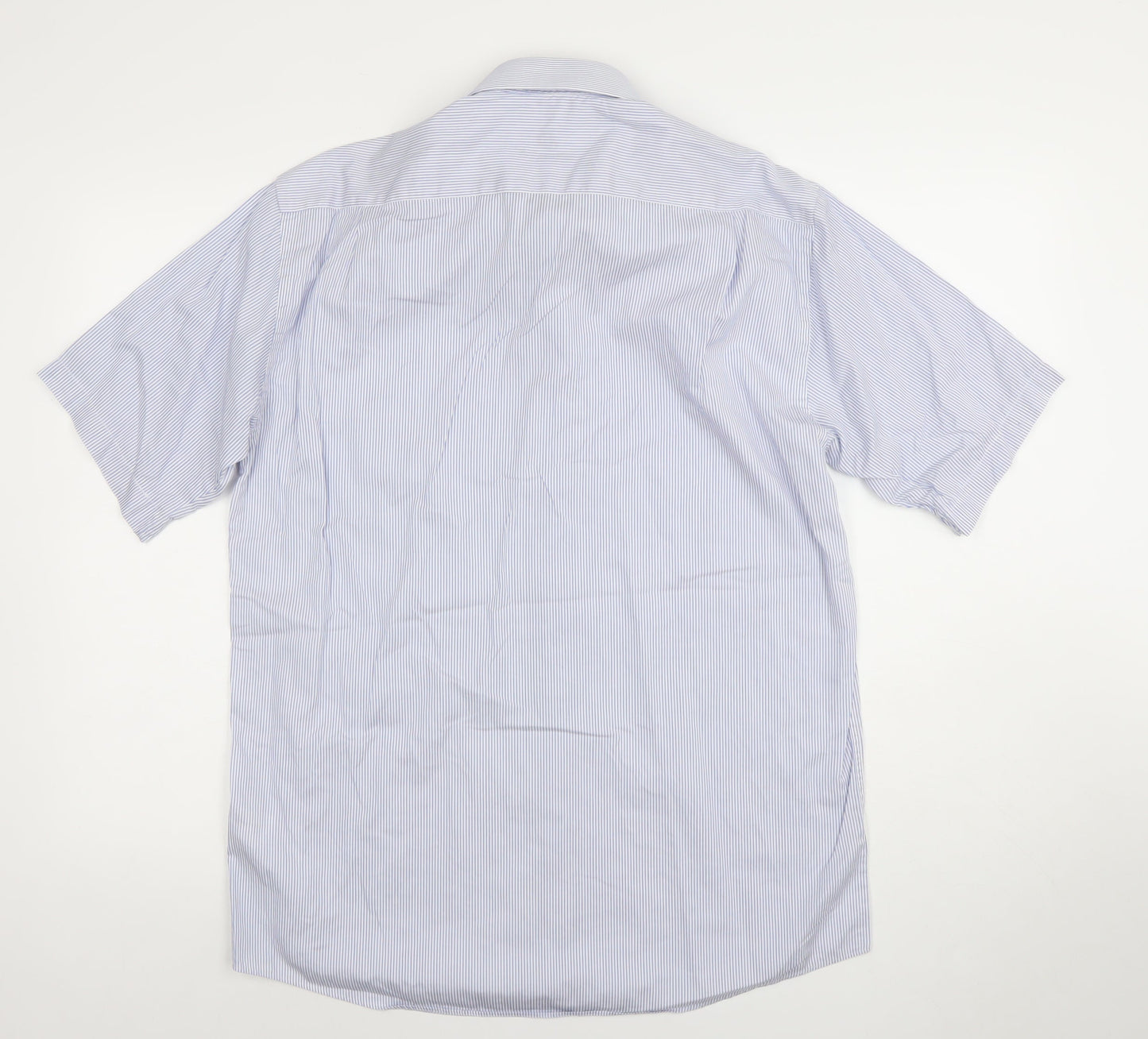 Douglas Mens Blue Striped Short Sleeve Classic Fit 16/41 Dress Shirt