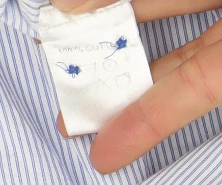 Douglas Mens Blue Striped Short Sleeve Classic Fit 16/41 Dress Shirt