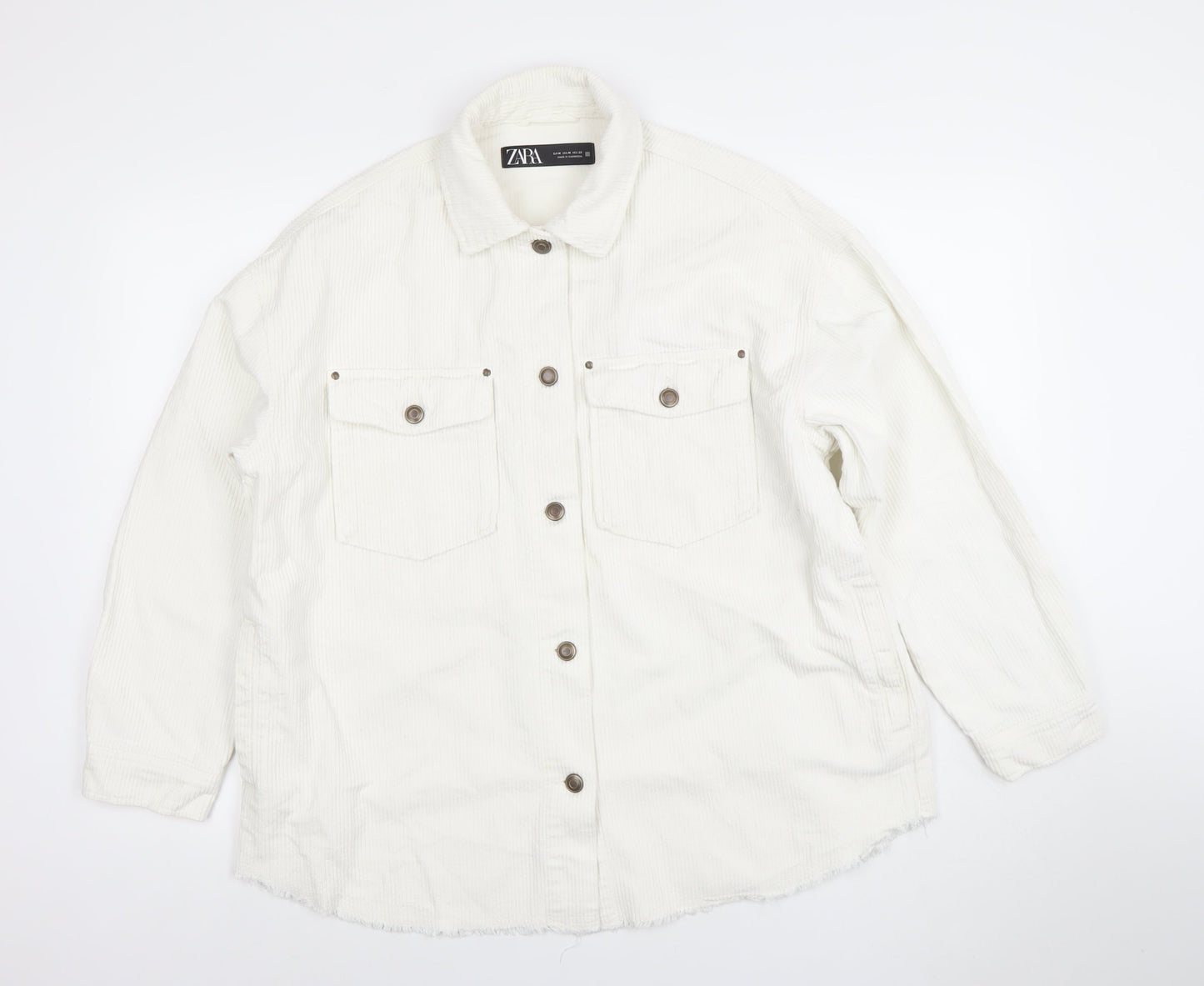 Zara Women White Corduroy Button Jacket Size 12 Cotton Casual