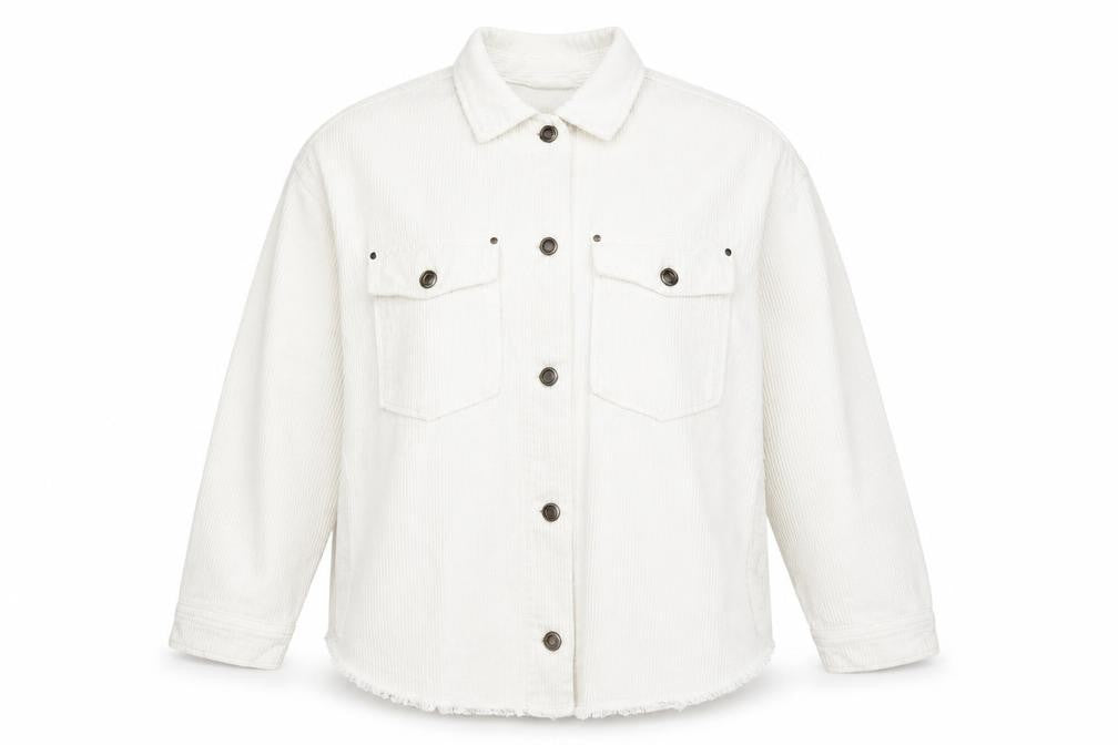 Zara Women White Corduroy Button Jacket Size 12 Cotton Casual