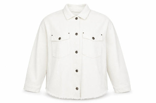 Zara Women White Corduroy Button Jacket Size 12 Cotton Casual