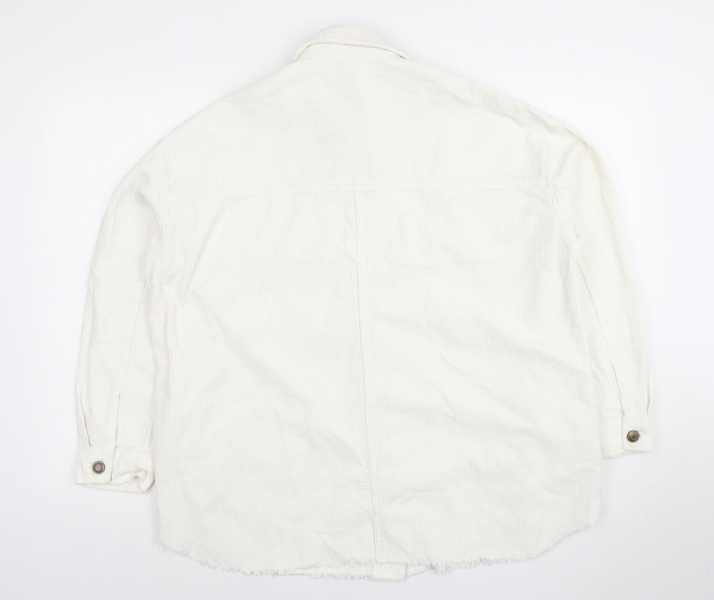 Zara Women White Corduroy Button Jacket Size 12 Cotton Casual