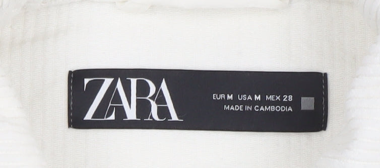 Zara Women White Corduroy Button Jacket Size 12 Cotton Casual