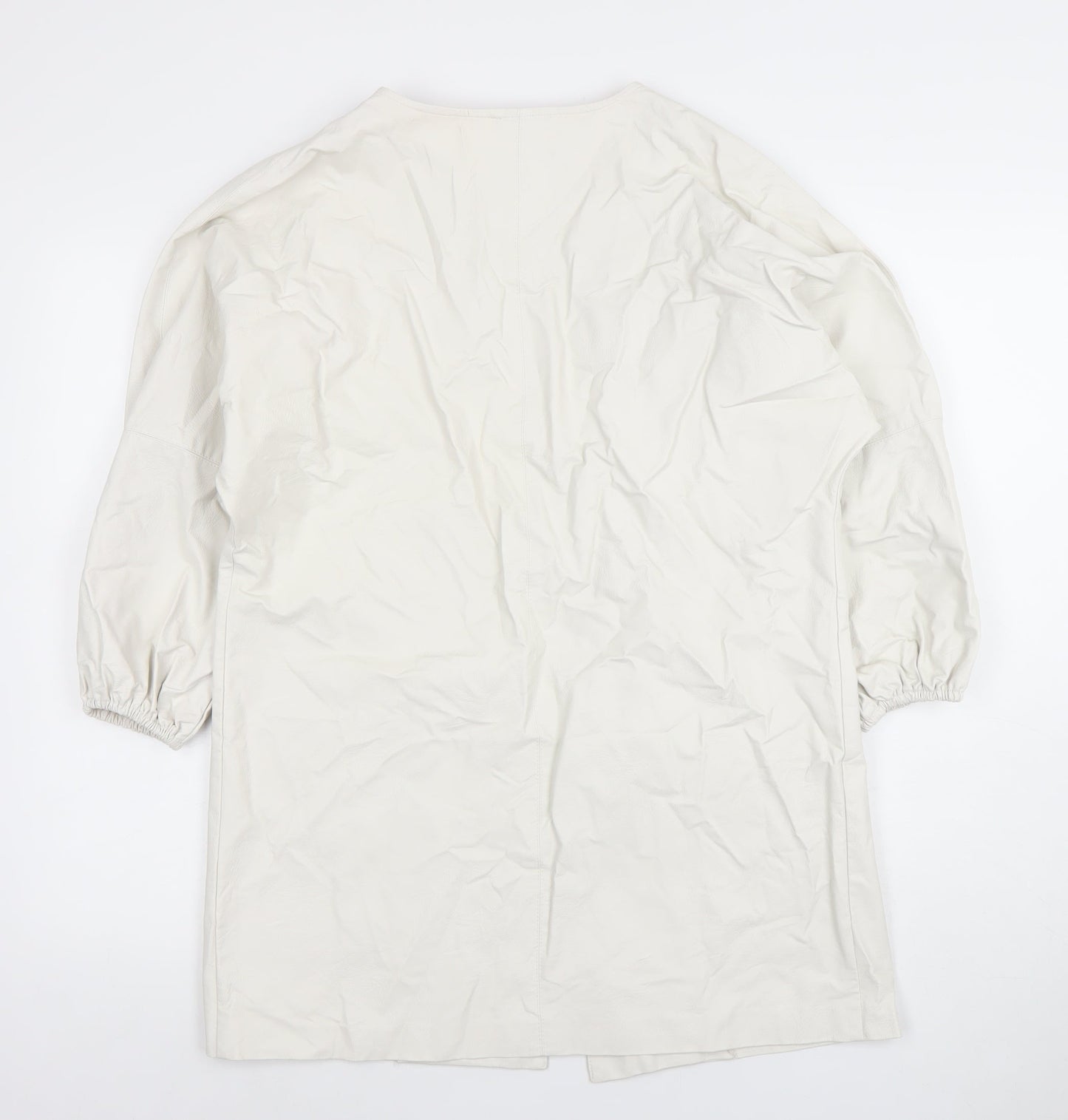 Zara Women White Faux Leather Long Open Overcoat Size S