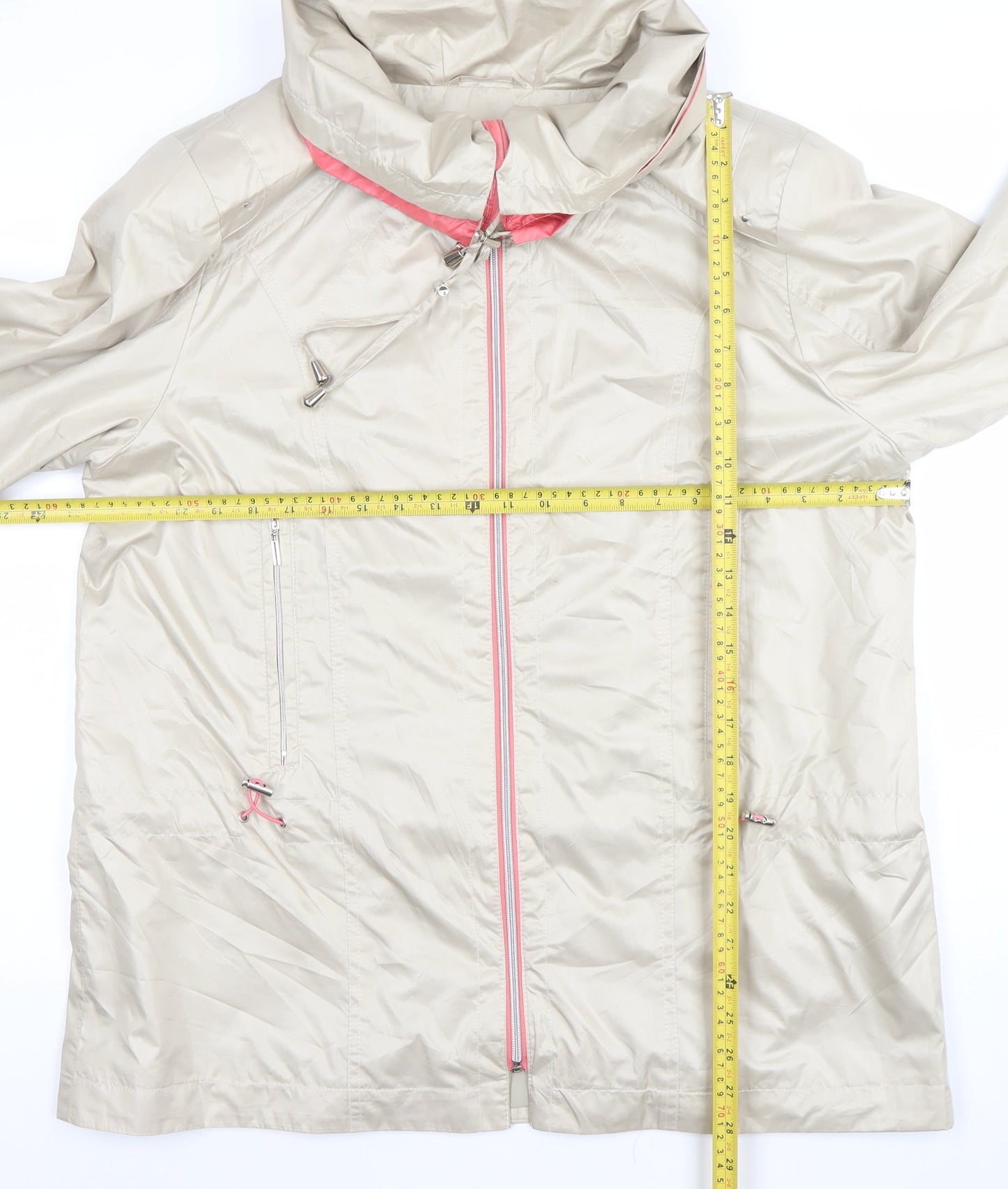Franztex Womens Beige Hooded Rain Coat Jacket L Lightweight