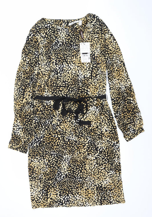 Punt Roma Women’s Black Gold Wrap Dress L Long Sleeve Viscose Stretch