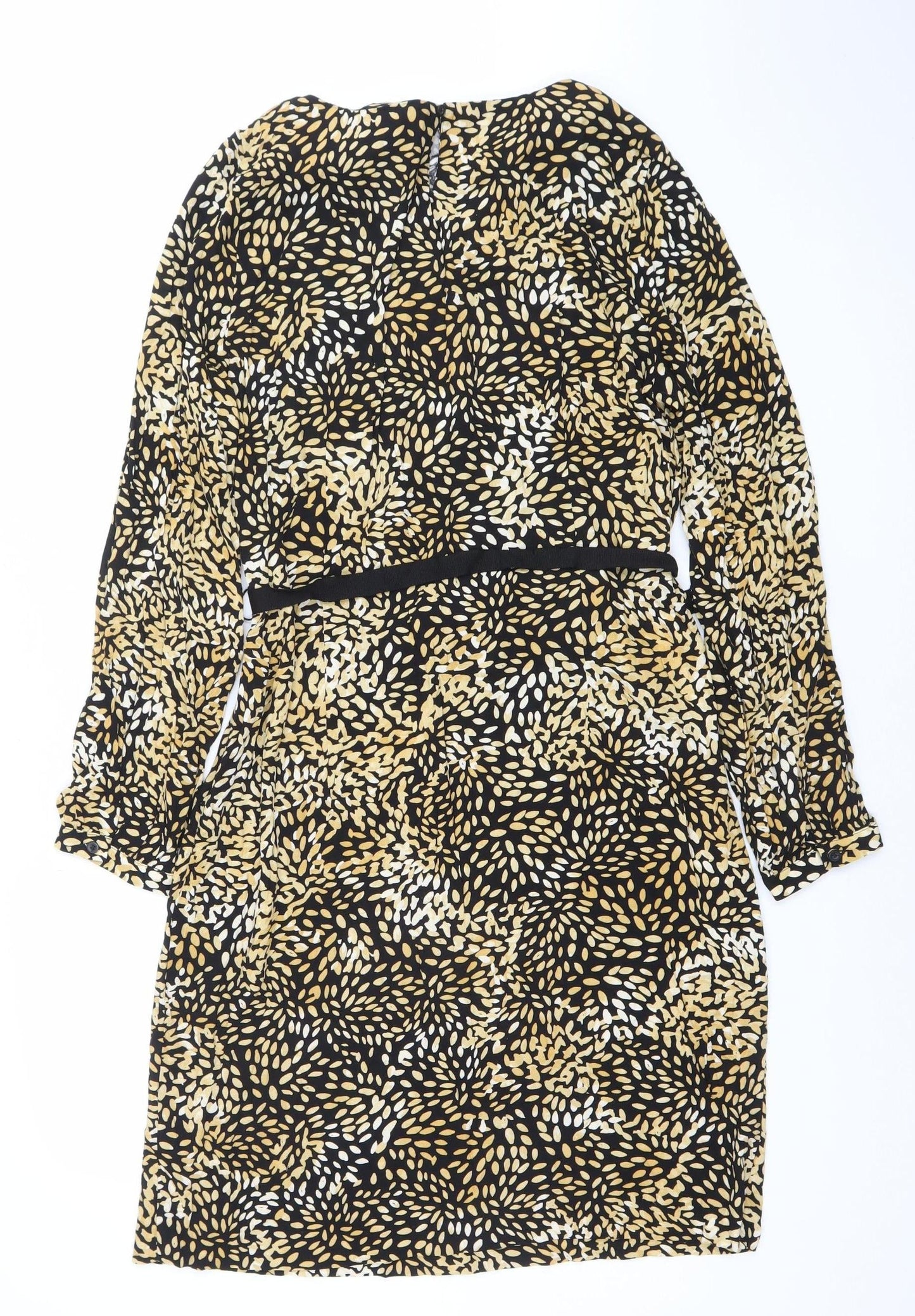 Punt Roma Women’s Black Gold Wrap Dress L Long Sleeve Viscose Stretch