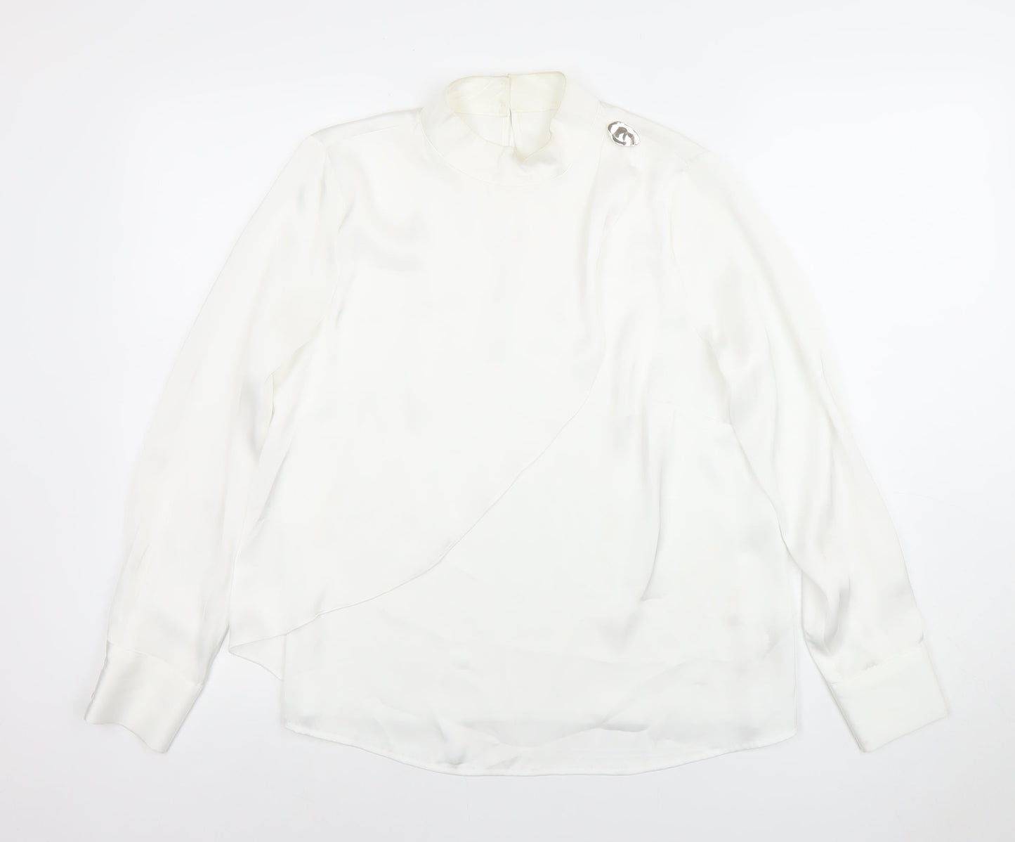 Savida Women's White High Neck Long Sleeve Chiffon Blouse Size 10