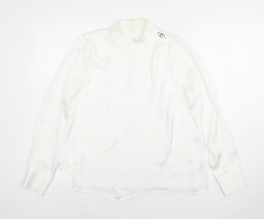 Savida Women's White High Neck Long Sleeve Chiffon Blouse Size 10