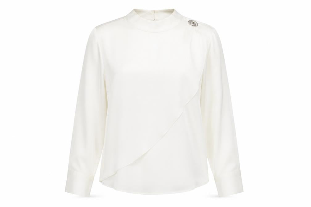 Savida Women's White High Neck Long Sleeve Chiffon Blouse Size 10