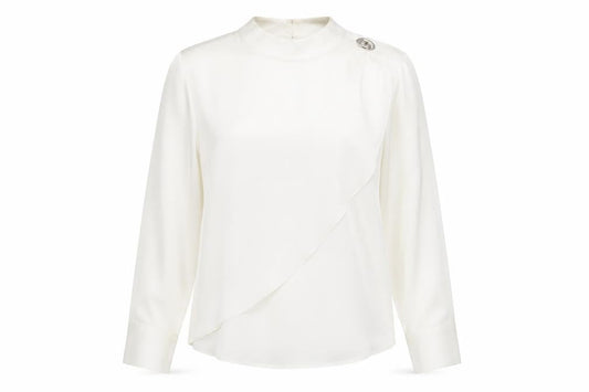 Savida Women's White High Neck Long Sleeve Chiffon Blouse Size 10