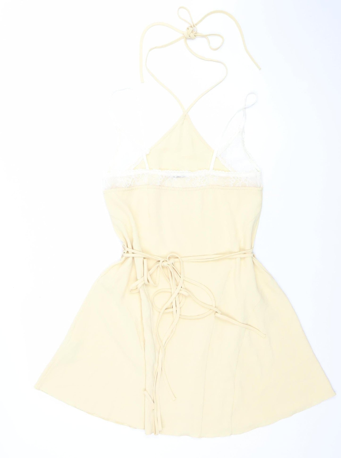 ZARA Women Beige Lace Slip Dress Size 8 V-Neck Strappy Short