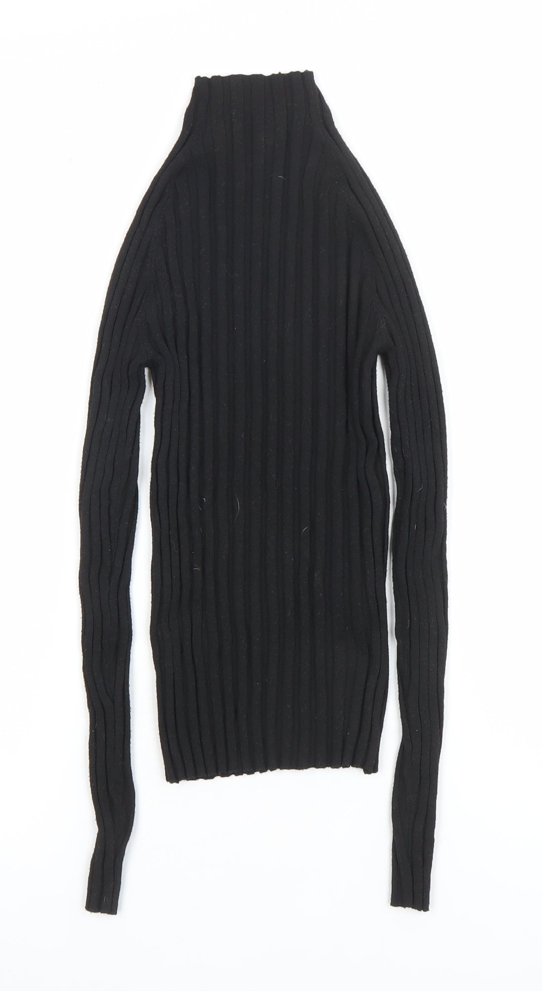 MNG Women's Black Slim Fit Ribbed Knit Mock Neck Long Sleeve Top S