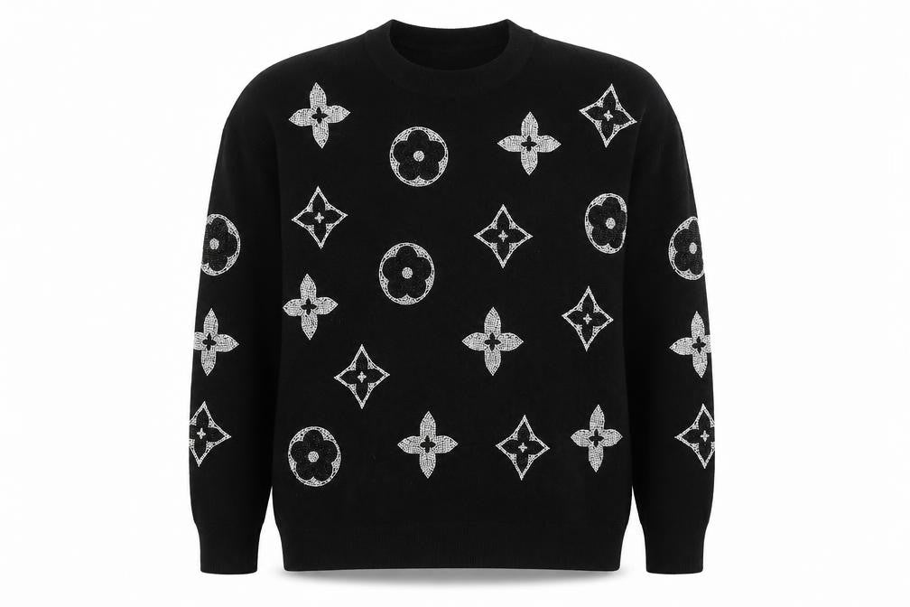MOËWY Womens Black Crew Neck Pullover Jumper One Size Designer Knitwear