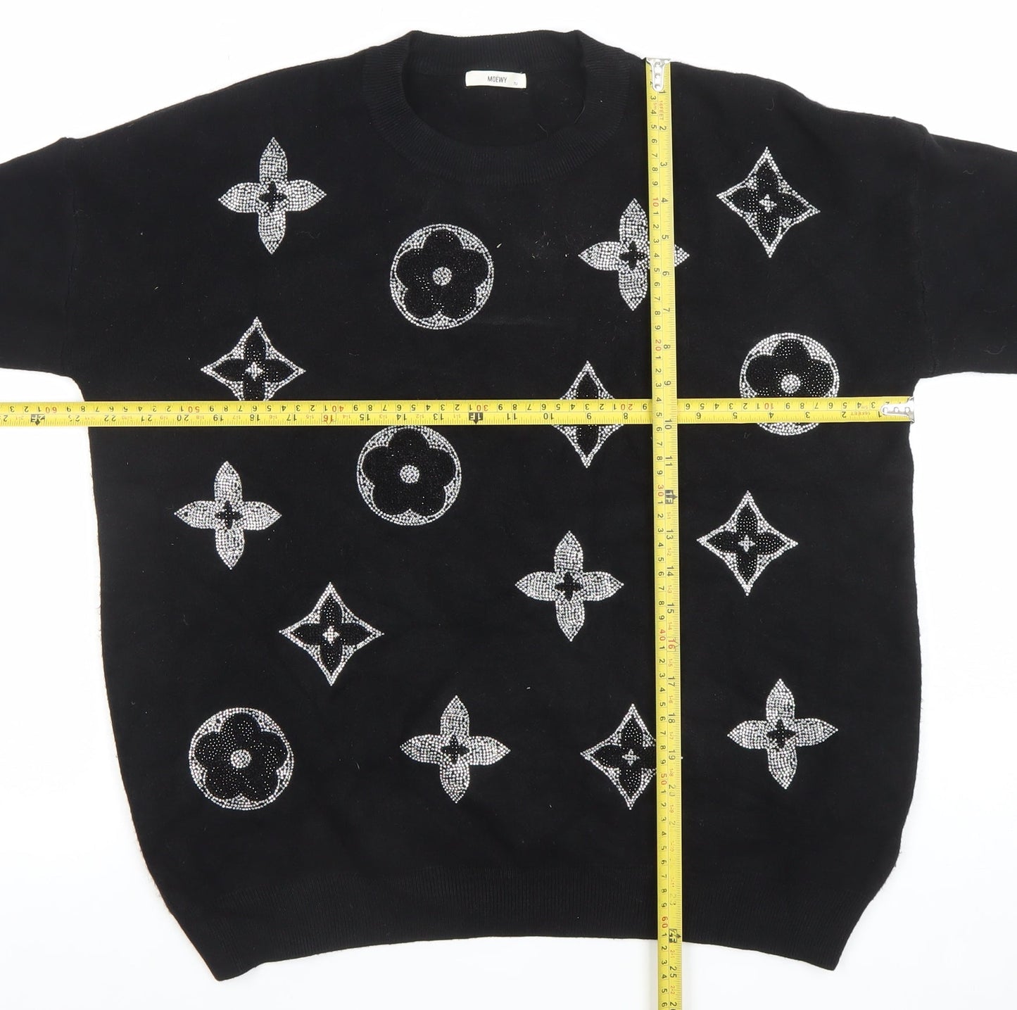 MOËWY Womens Black Crew Neck Pullover Jumper One Size Designer Knitwear
