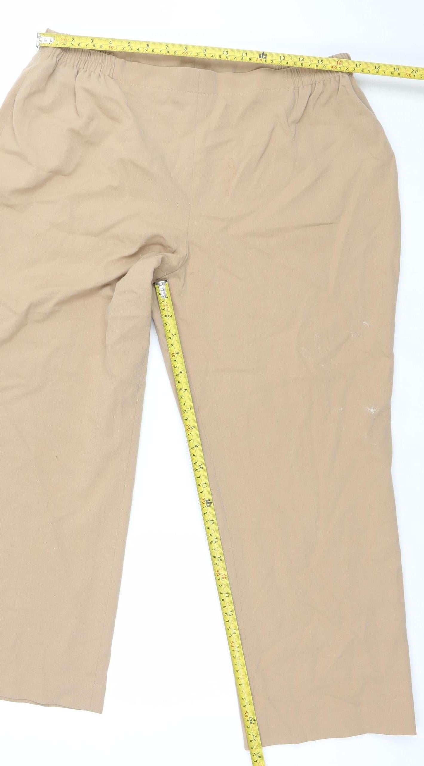 Artigiano Womens Beige Cotton Stretch Straight Leg Trousers Size 12