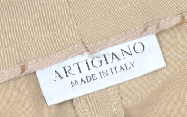 Artigiano Womens Beige Cotton Stretch Straight Leg Trousers Size 12