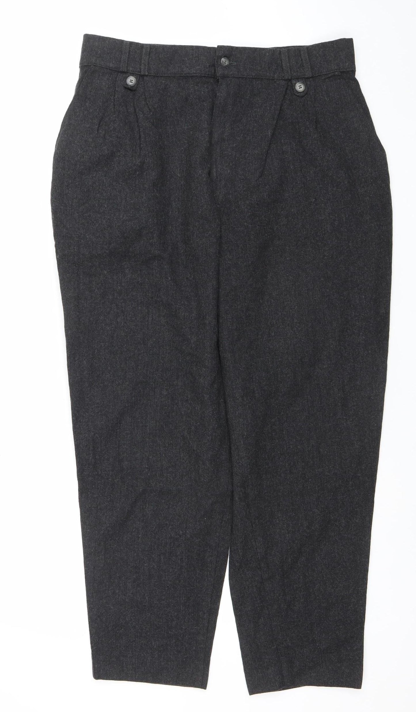 Women's Grey Regular Fit Pleated Trousers Size 18 Stretch Cotton Blend