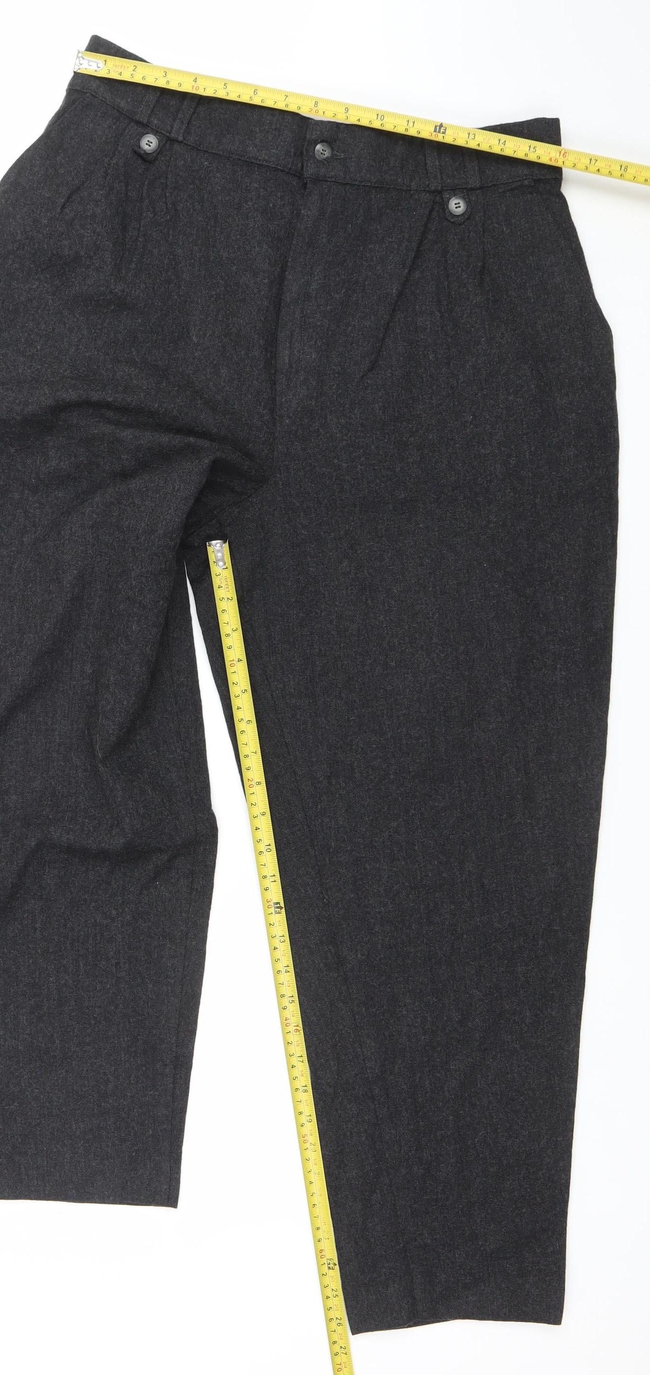 Women's Grey Regular Fit Pleated Trousers Size 18 Stretch Cotton Blend