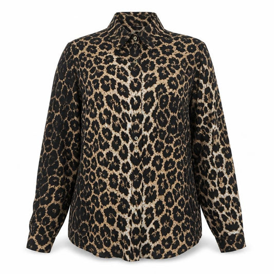 Marks and Spencer Women's Brown Leopard Print Button-Up Shirt UK 12