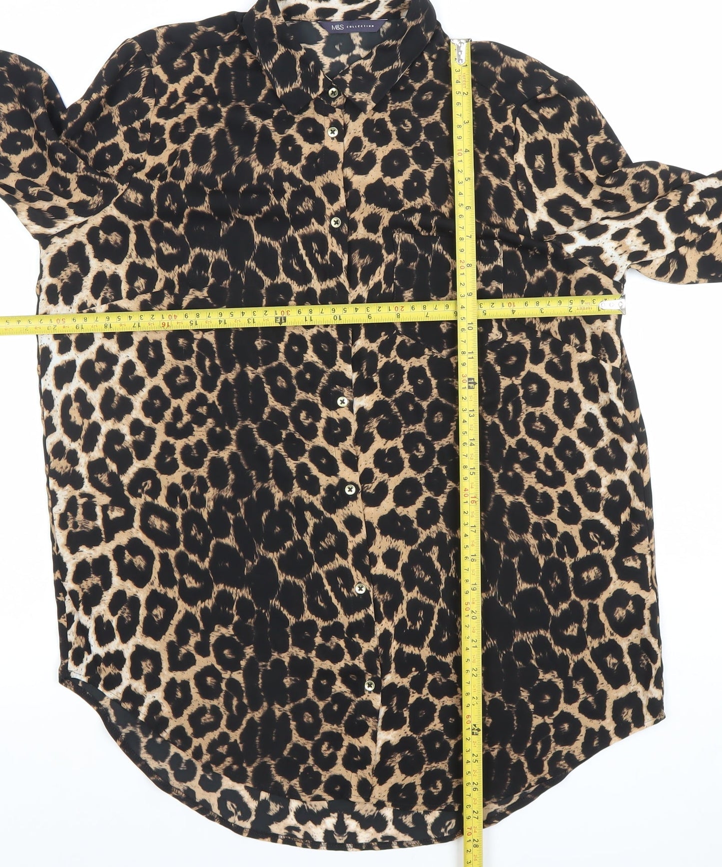Marks and Spencer Women's Brown Leopard Print Button-Up Shirt UK 12