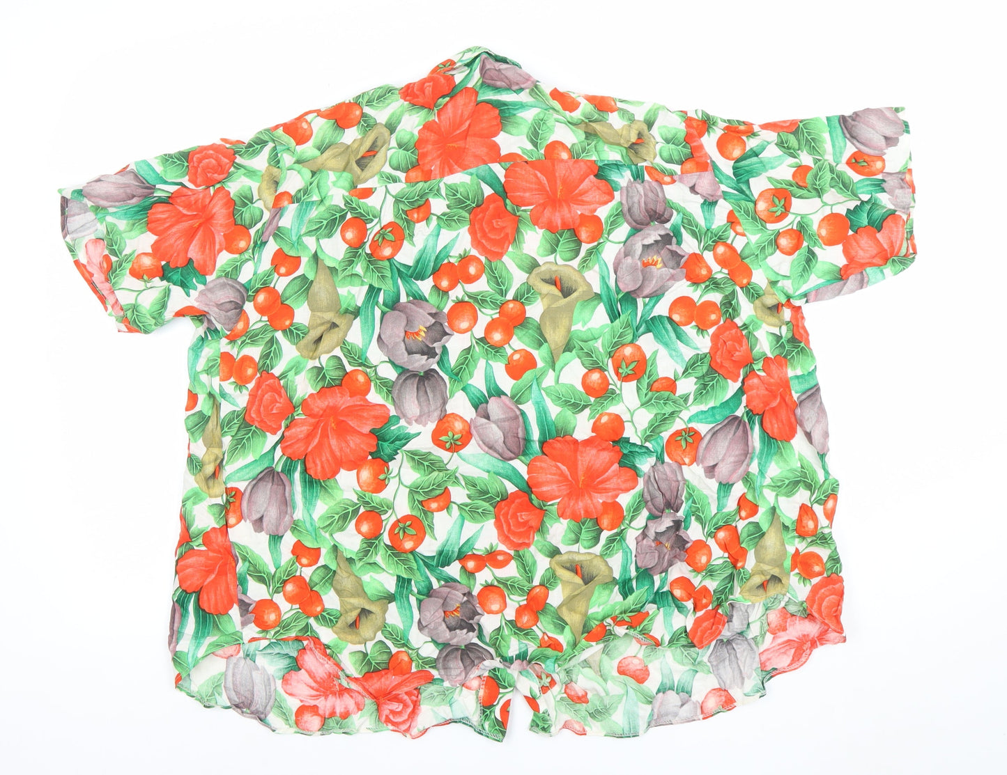 St. Bernard Womens Multicoloured Floral Linen Blend Short Sleeve Button-Up Shirt Size 10