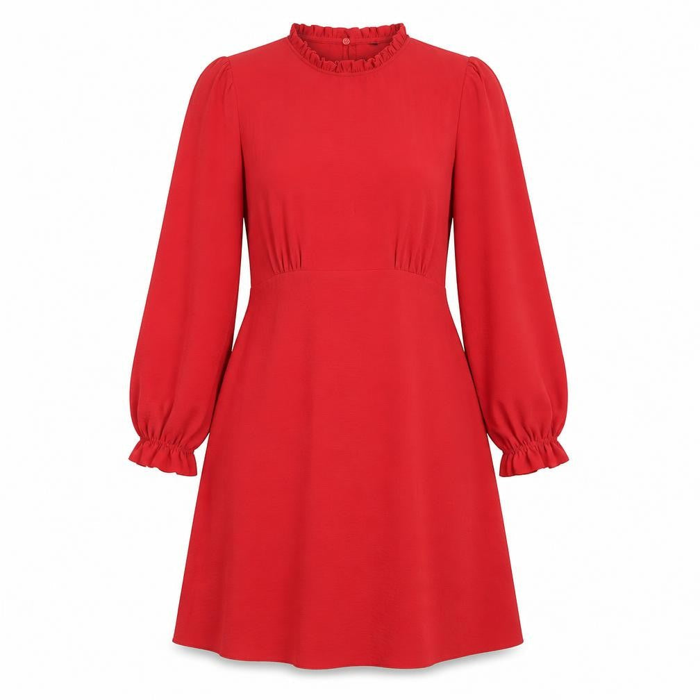 New Look Women Red A-Line Short Dress Size 12 Long Sleeve High Neck