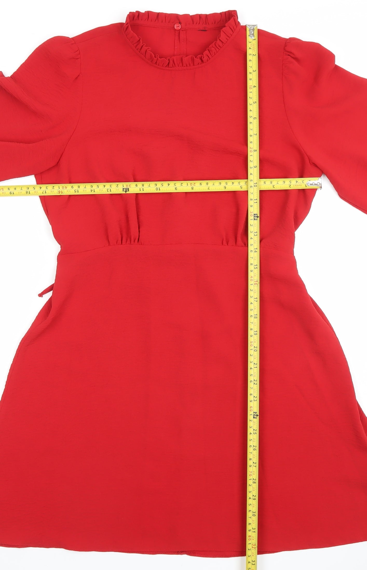 New Look Women Red A-Line Short Dress Size 12 Long Sleeve High Neck