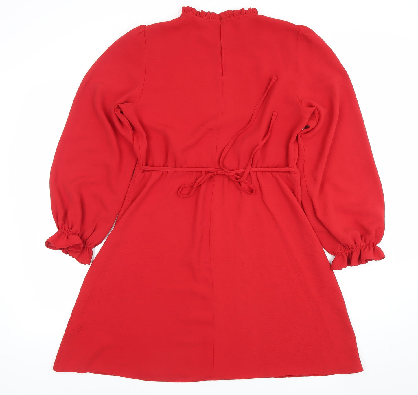 New Look Women Red A-Line Short Dress Size 12 Long Sleeve High Neck