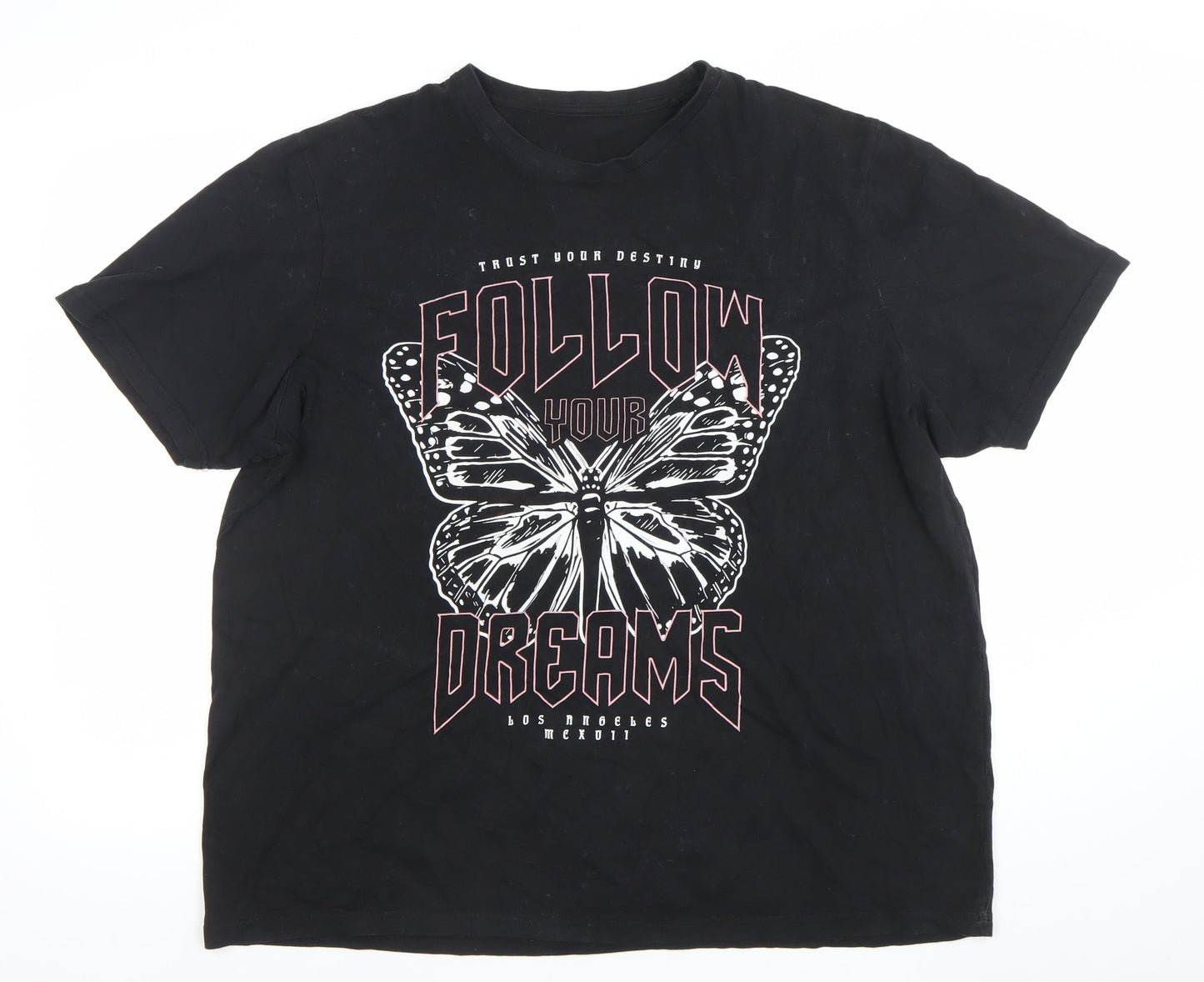 Women's Black 2XL Graphic Butterfly Cotton T-Shirt Short Sleeve Casual Top