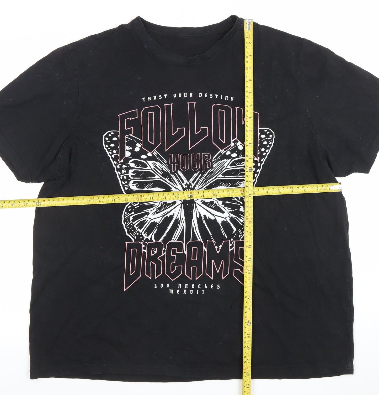 Women's Black 2XL Graphic Butterfly Cotton T-Shirt Short Sleeve Casual Top