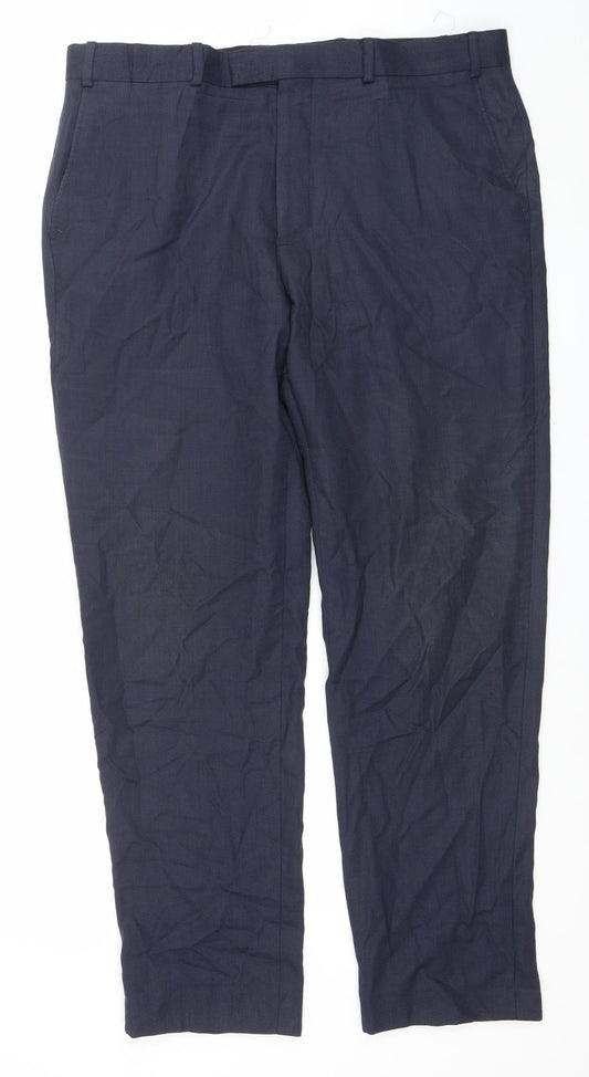 Chester Barrie Men's Blue Regular Fit Wool Dress Trousers 34R