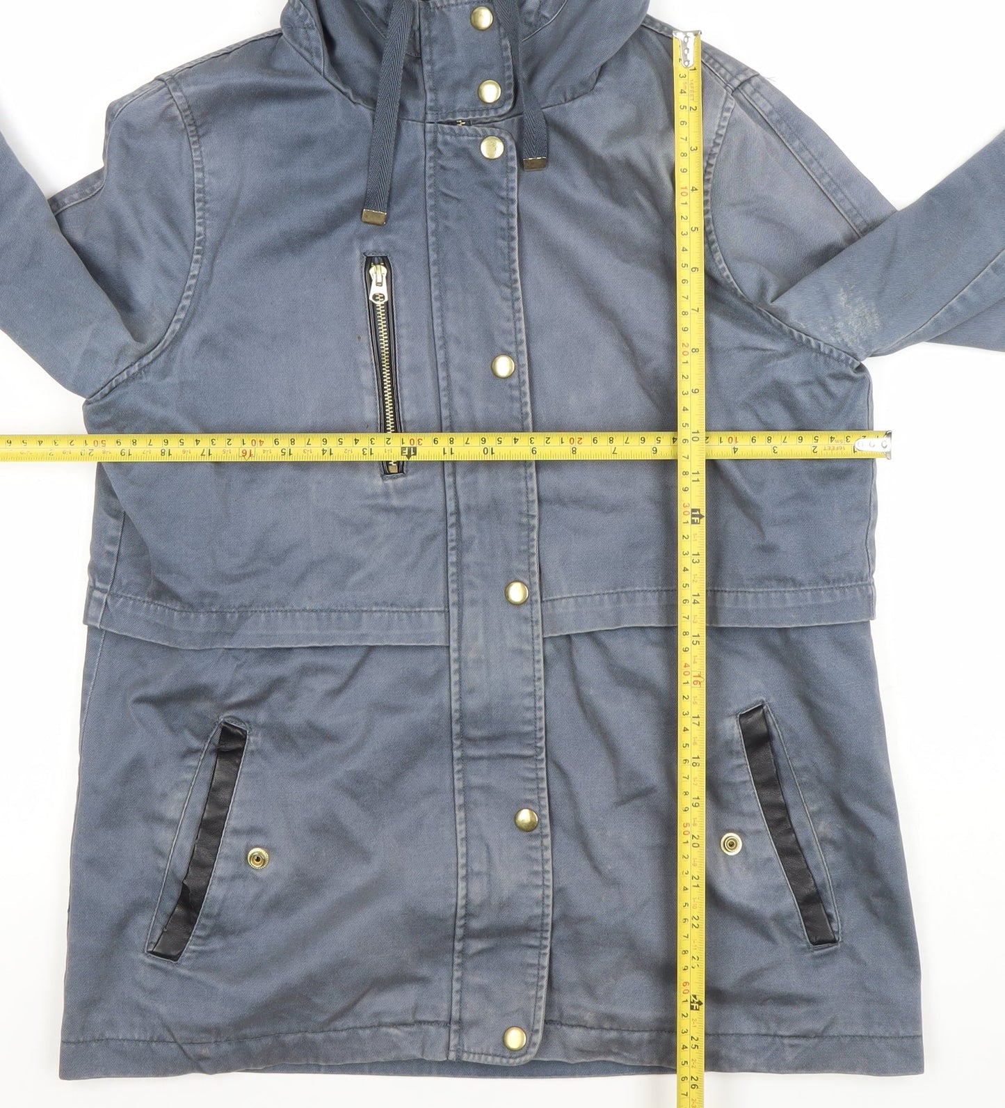 Topshop Women's Blue Hooded Parka Jacket Size 12 Cotton Blend