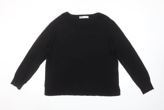 Zara Women Black Size 12 Crew Neck Knit Jumper