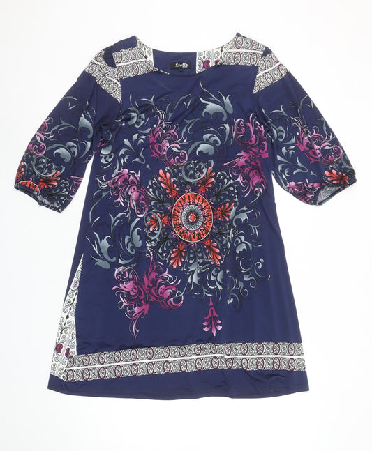 Stella Morgan Women's Blue Shift Dress S Bohemian Floral Stretch