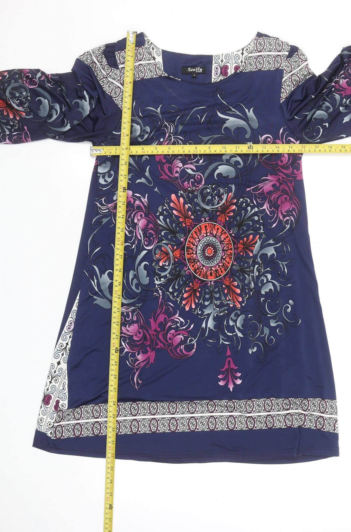 Stella Morgan Women's Blue Shift Dress S Bohemian Floral Stretch