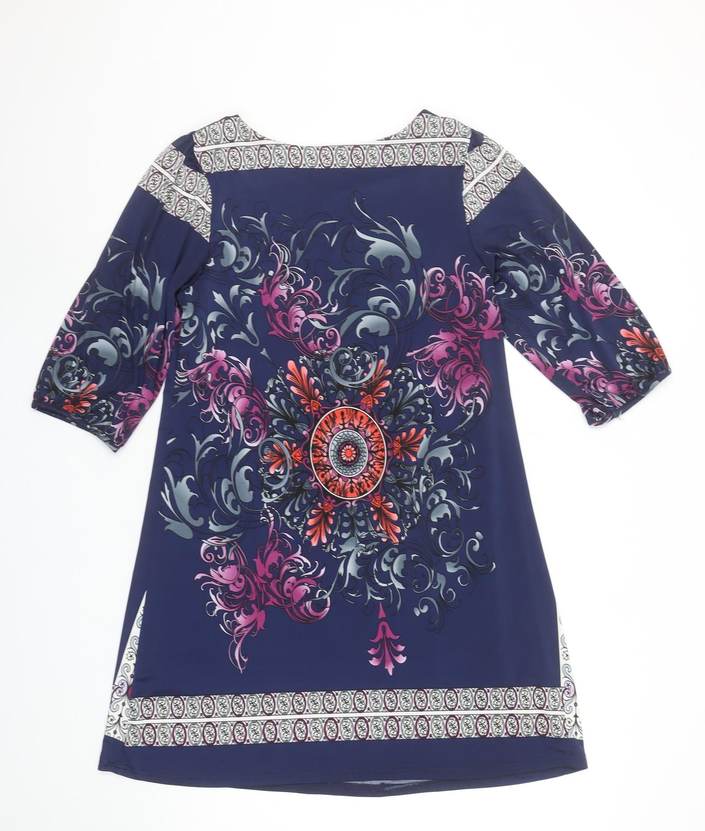 Stella Morgan Women's Blue Shift Dress S Bohemian Floral Stretch