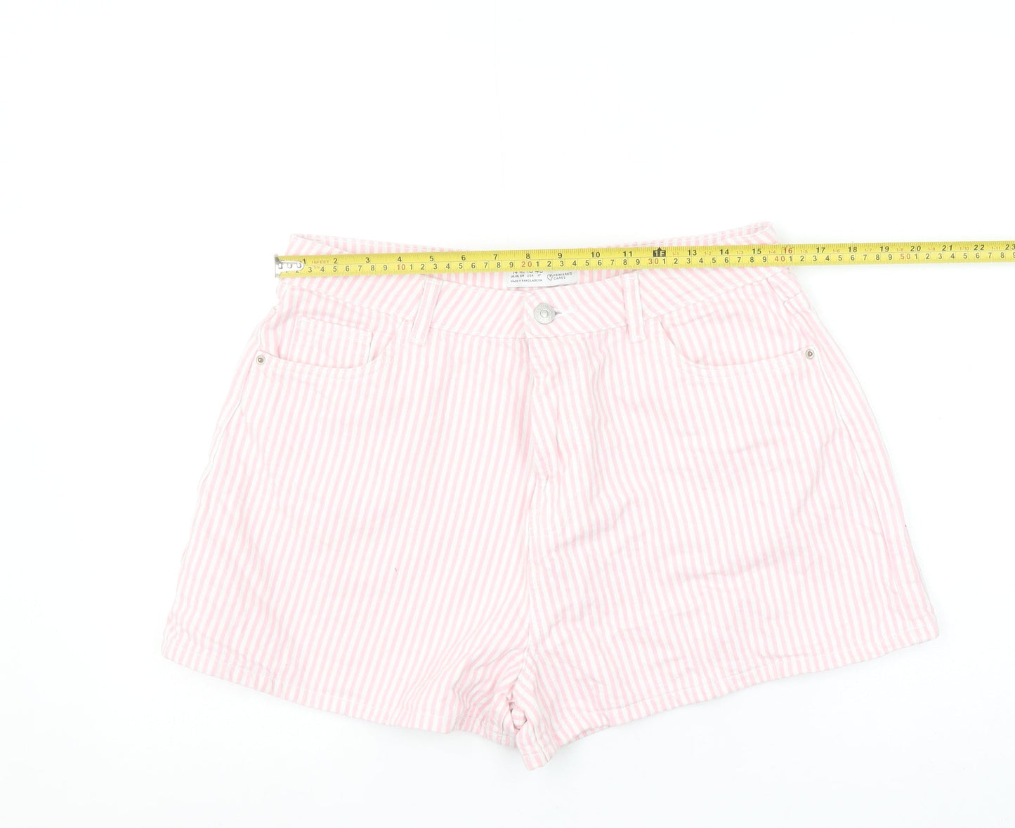 Primark Women’s Pink Striped Cotton Chino Shorts Size 14