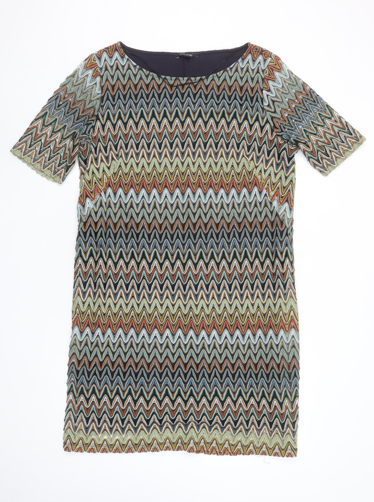 Comma Women Multicoloured Chevron Shift Dress Size 16 Short Sleeve