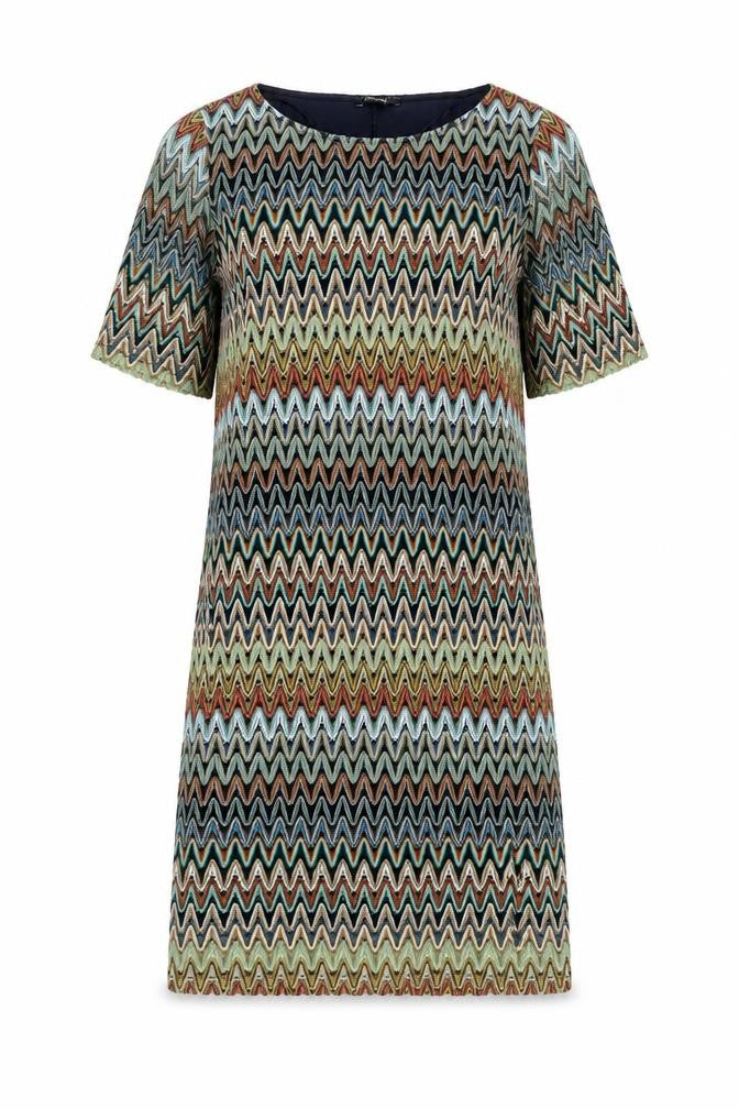 Comma Women Multicoloured Chevron Shift Dress Size 16 Short Sleeve