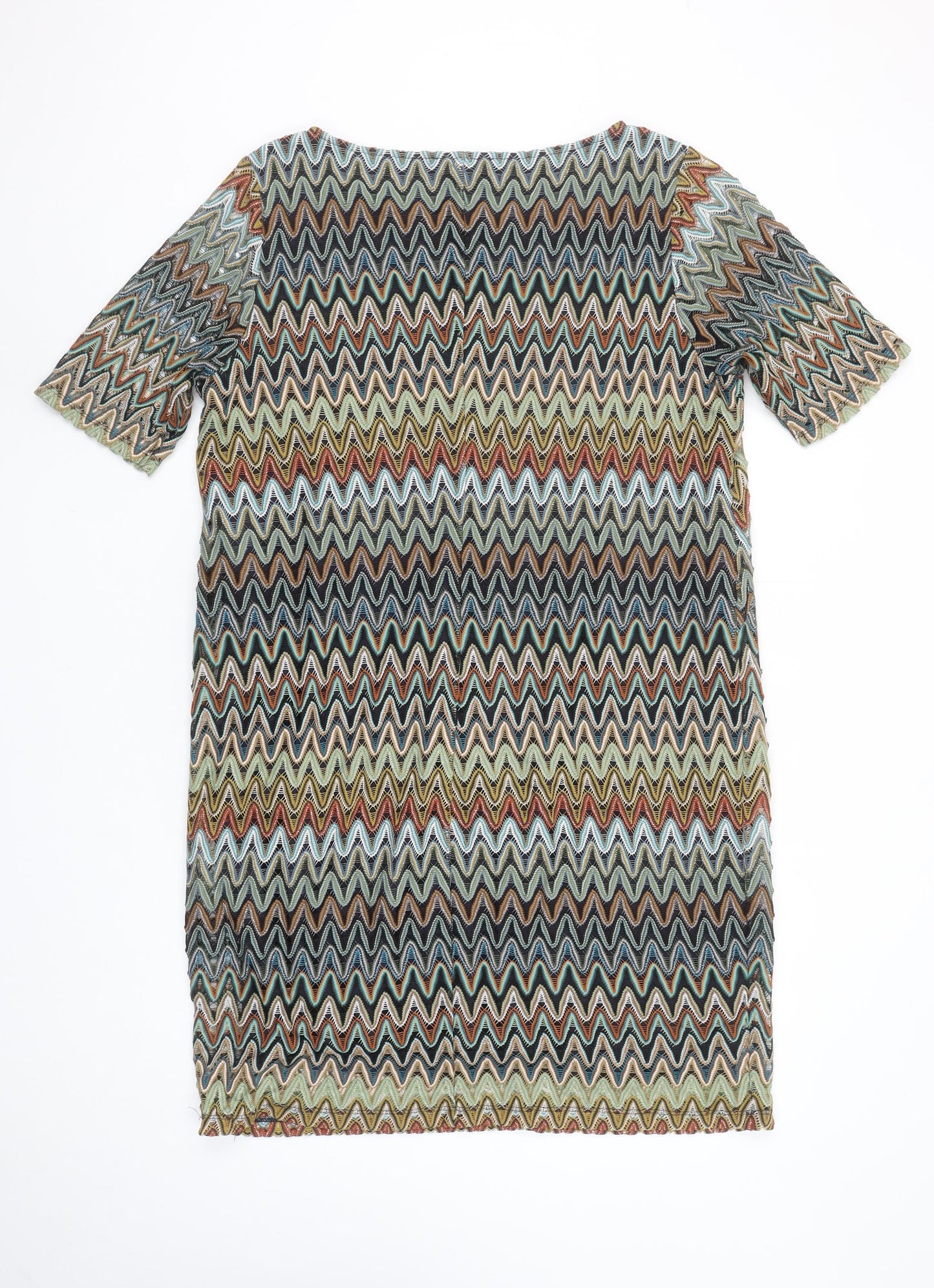 Comma Women Multicoloured Chevron Shift Dress Size 16 Short Sleeve