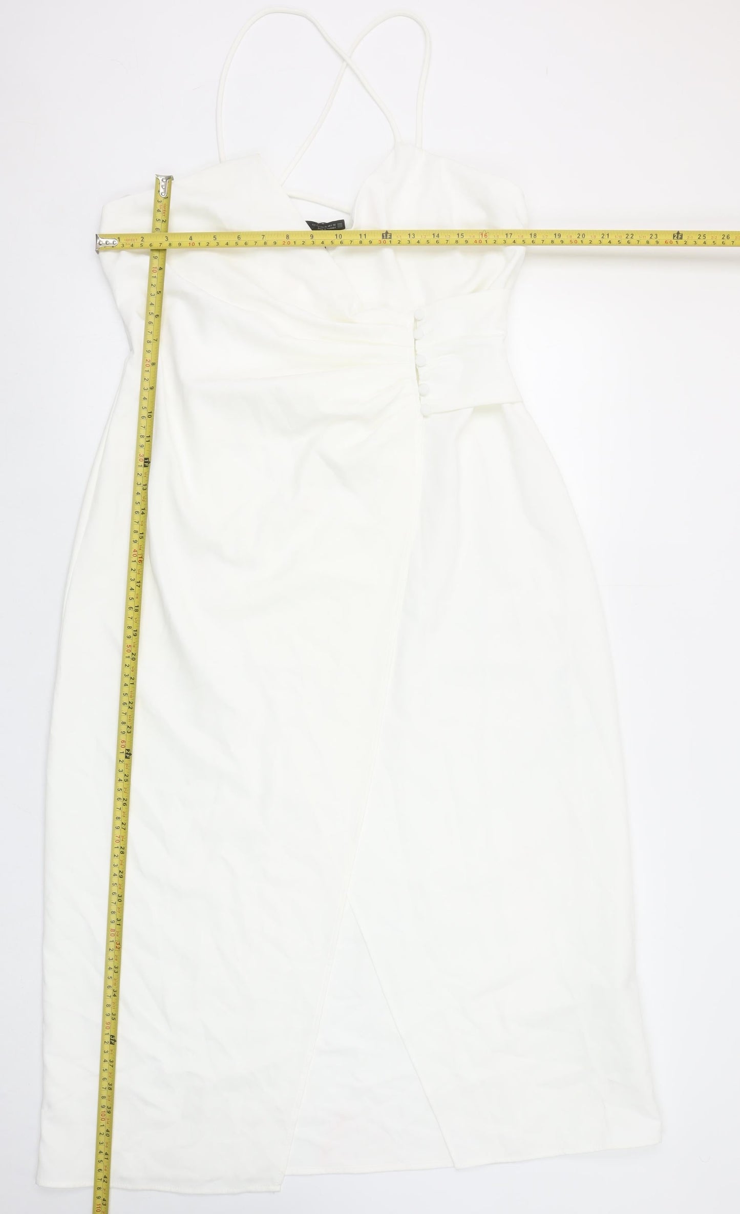 Zara Women White Midi Wrap Dress Size 16 Sleeveless V-Neck Elegant