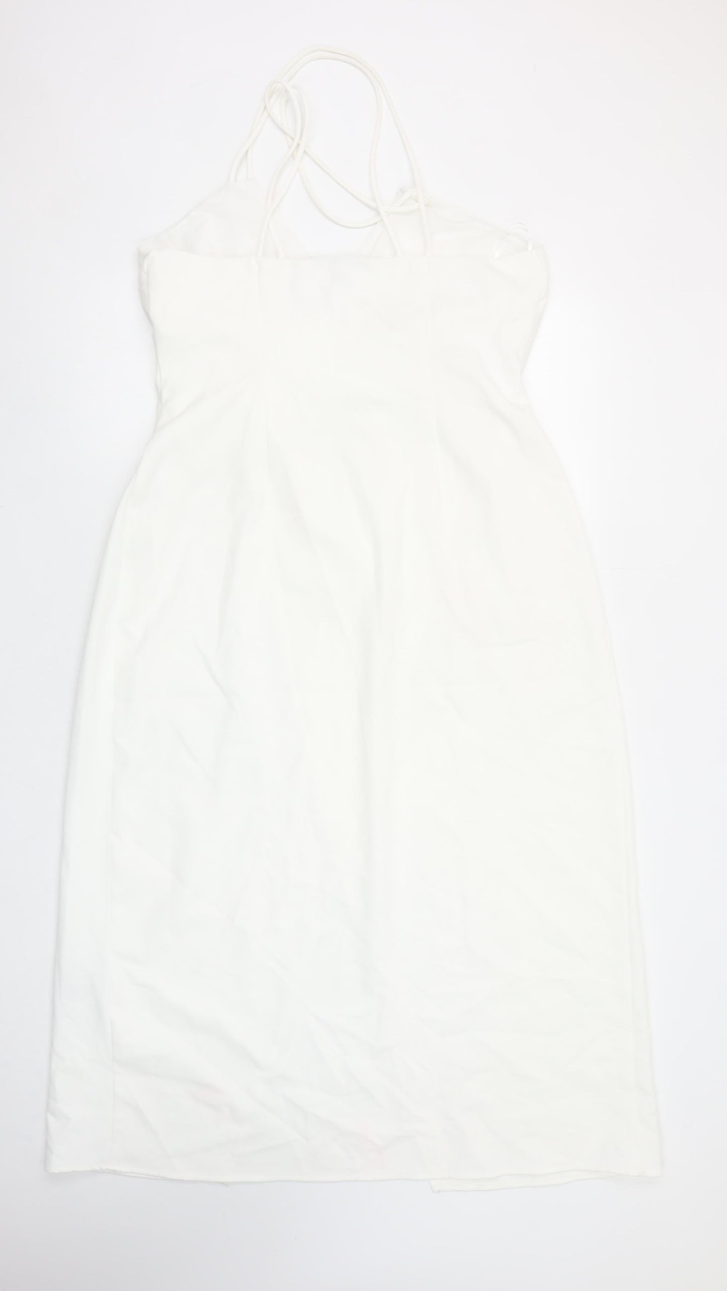 Zara Women White Midi Wrap Dress Size 16 Sleeveless V-Neck Elegant