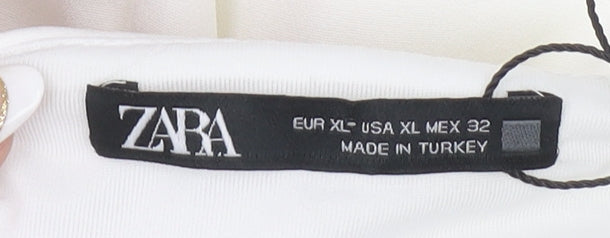 Zara Women White Midi Wrap Dress Size 16 Sleeveless V-Neck Elegant
