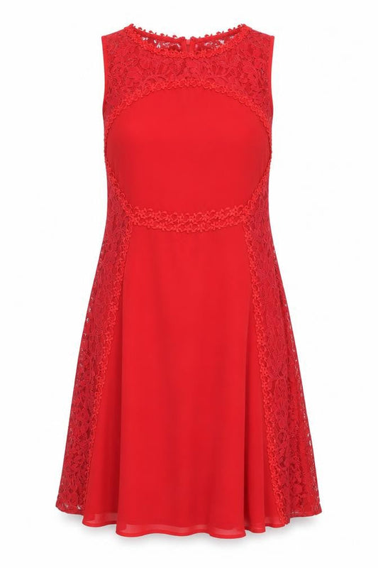 Monsoon Women Red Lace A-Line Sleeveless Knee Length Dress Size 12