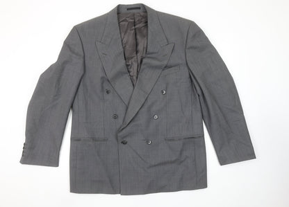Anthony Ryan Ltd Men Grey Wool Double-Breasted Blazer 44R Classic Fit