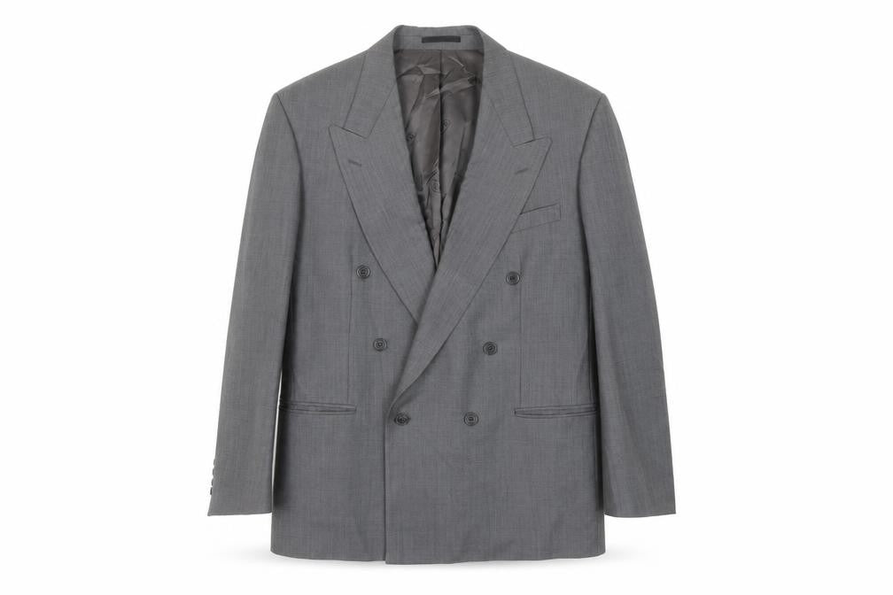 Anthony Ryan Ltd Men Grey Wool Double-Breasted Blazer 44R Classic Fit