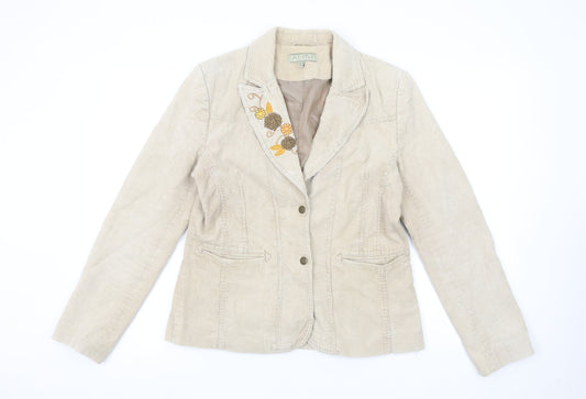 Alibi Women’s Beige Corduroy Floral Embroidered Blazer Size 12